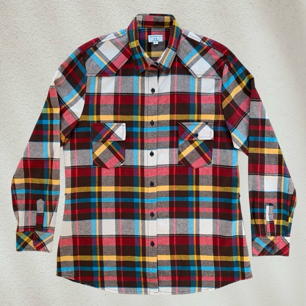 Matchstick Argus Multicolor Plaid Flannel Long-Sleeve Button-Up Shirt Women’s XL